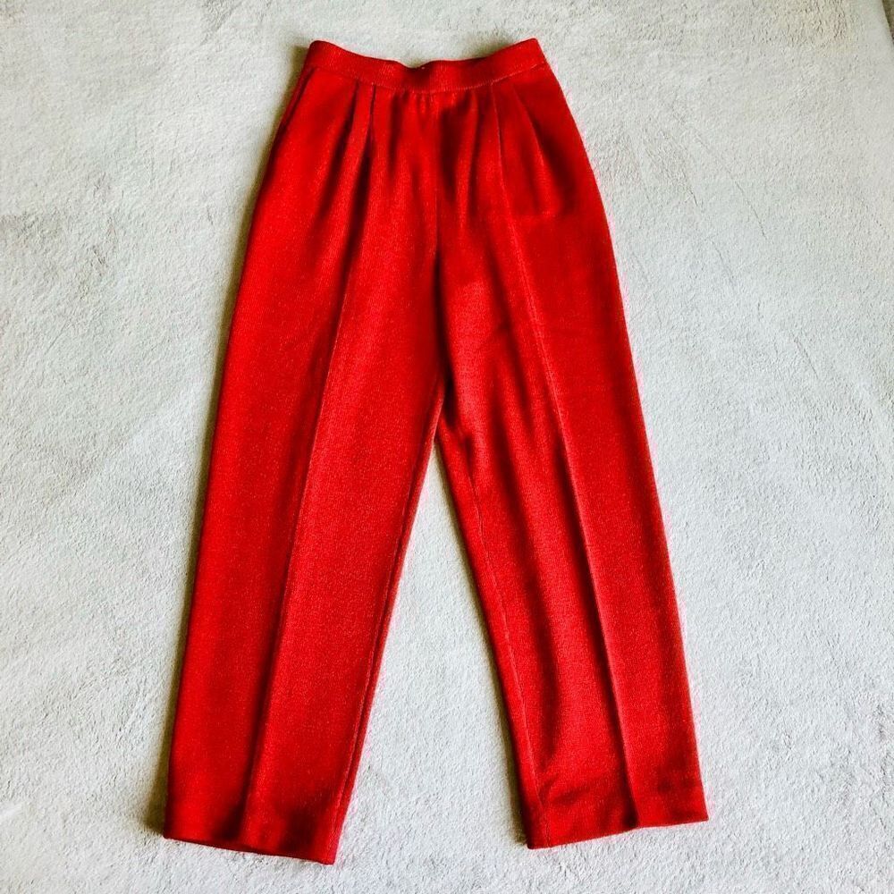 St. John Collection Terracotta Knit Pleated Front Elastic Waist Ankle Pants